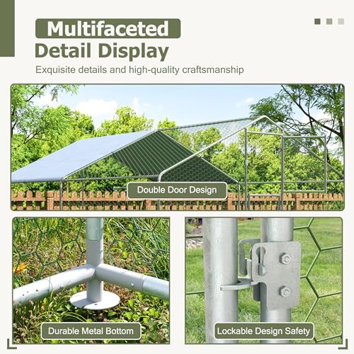 Large Metal Chicken Coop,19.7x9.8x6.4 FT Chicken Run for Yard with Waterproof & Anti-UV Cover,Walk in Chicken Pen with Feeding Door (13.1 * 9.8 * 6.4 ft) - size: 157.5"L x 118.1"W x 76.8"H