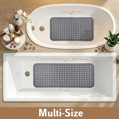 Yimobra Bathtub Mat Non Slip, Super Strong Suction Cups, 28"X16" Long Shower Mat with Drain Holes, Machine Washable Fast Draining Bath Mats, Bathroom Essentials,Gray - color: Gray, size: 27.5 X 15.5 Inch