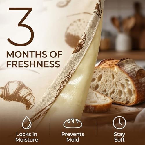 Beeswax Bread Bags for Sourdough Homemade Bread with Removable Lining | 2 Pack, 13x17", Cotton Linen, Natural, Easy Clean, Stay Fresh, Reusable, Home Baking, Holiday Gift, Farmhouse Style