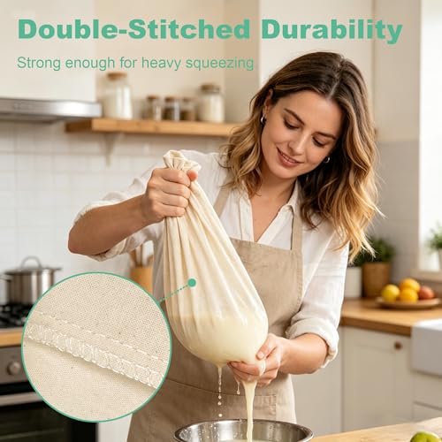 Reusable Nut Milk Bag 14x14in 2 Pack Natural Unbleached Cotton Strainer Bag | Large Cheesecloth Bag for Homemade Nut Milk, Cold Brew, Tea & Fruit Juice - color: 2 Pack