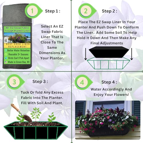 48 Inch Fabric Trough Coco Liner Replacement for Window Basket Flower Planter - 48" EZ Swap Coconut Coco Fiber Alternative for Hayrack Planters. Use 3+ Seasons - Made in Green Bay, WI (2-Pack) - size: 48" Inch (2-Pack)