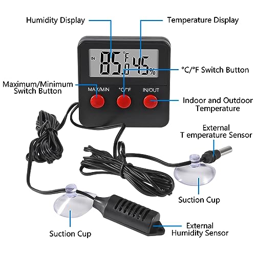 Digital Thermometer and Humidity Thermometers Indoor and Outdoor Digital Temperature and Hygrometer Gauge with Probe for Reptile Terrarium Thermometer Pet Keeping - color: 1PCS