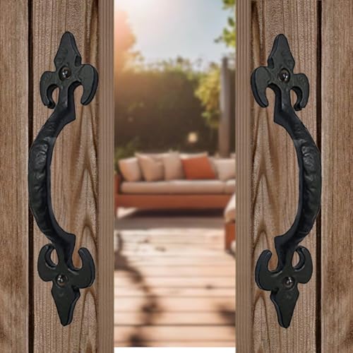 2-Pack 8 Inch Fleur Arc Barn Door Handle - Black Cast Iron Pull for Sliding Doors, Gates, Sheds, Fences, Closets - Indoor Outdoor Farmhouse Hardware - size: 8" - 2 Pack, style: Fleur Arc