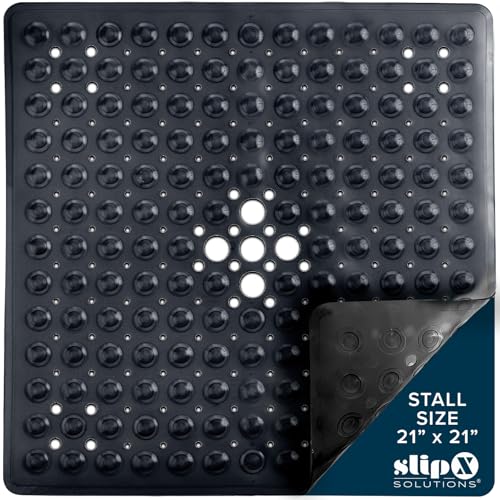 SlipX Solutions 21" Square Non Slip Shower Stall & Bathtub Mat, Black | Anti Slip Essential Shower Mat For Bathers Of All Ages, 25% Stronger Suction Cups, Soft Underfoot, Machine Washable - color: Black