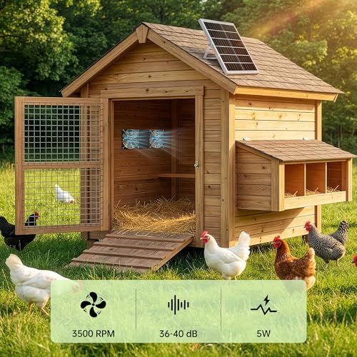 Solar Fan for Chicken Coop, ropelux Solar Powered Dual Exhaust Fans with 18000mAh Battery & 2 Timers, 24/7 Strong Airflow Cooling Ventilation for Greenhouses, Dog Houses, Attics, Sheds, Cabins - size: Dual-Fan