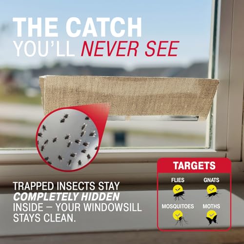 Catchmaster Window Fly Traps Decorative Linen 3 Count + 6 Refills, Gnat and Fruit Fly Strips for Indoor, Disposable Discreet Bug Catcher, Insect Sticky Glue Traps, Adhesive Pest Control for Home - size: 3 Reusable + 6 Refills