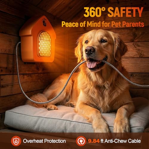 600W Outdoor Dog House Heater with Thermostat, 24-Hour Timer, 9.84ft Anti-Chew Cord, Overheat Protection, UL 499 & CSA C22.2 Certified, ECO Mode – Safe Pet Warmer for Chicken Coops & Kennels