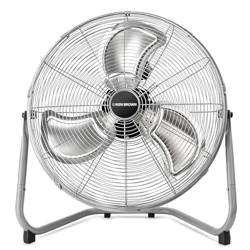 KEN BROWN 20 Inch Metal Fan, 4700 CFM High Velocity, 360° Adjustable Tilt, 3 Speeds, Heavy Duty Metal Industrial Fan for Garage, Shop, Bedroom, Workshop - size: 20 Inch
