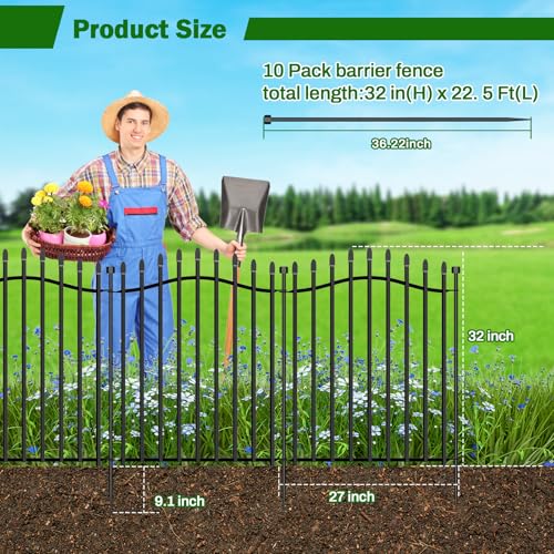 No Dig Garden Fence 32" H x 22.5'L Decorative Yard Dog Outdoor Panels - size: 32 in(H)
