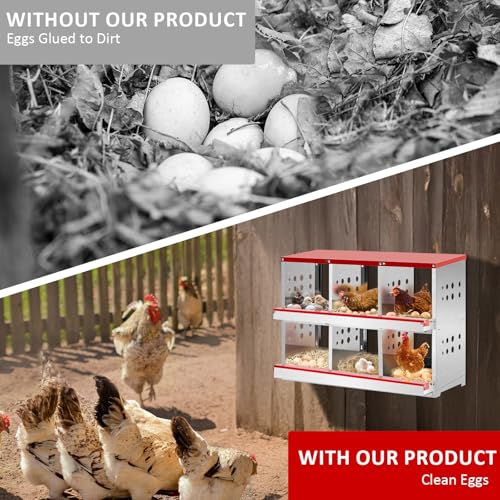 Outvita Chicken Nesting Box, 6 Compartments Roll Away Nesting Boxes, 6 Room Wall Mountable Egg Laying Boxes for Hen, Red - size: 84.0"L x 43.0"W x 60.5"H