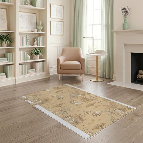 4'x6' Washable Bohemian Palm Tree Area Rug, Beige Flatwoven Floor Mat Non-Slip Chair-Friendly Carpet for Home Office, Gaming Room, Under Desk | Ref:1969549 - color: Beige/Pattern 30, size: 4' x 6' (Rectangular)