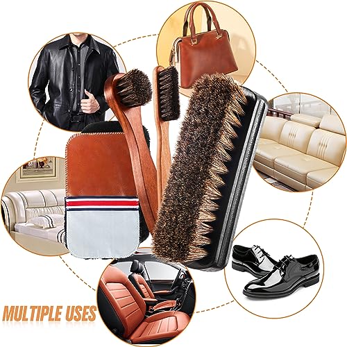 6 Pcs Horsehair Shine Shoes Brush Kit Polish Dauber Applicators Cleaning Leather Shoes Boots Care Brushes Suede Cleaner Brush with Microfiber Shoe Gloves(6 Pcs Style E) - style: 6 Pcs Style E