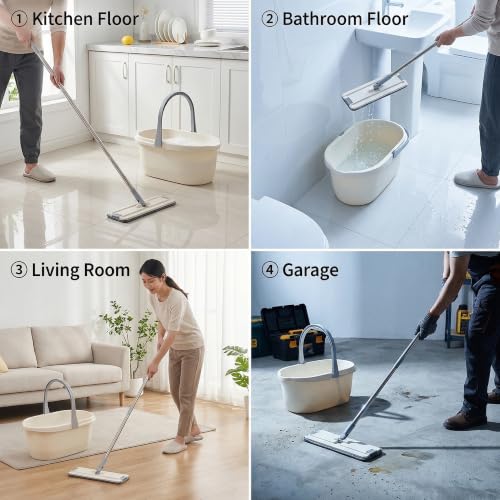 Haundry Compact Mop Bucket with Handle, Rectangular Cleaning Bucket and Caddy for Cleaning Supplies, 10L, White - color: White