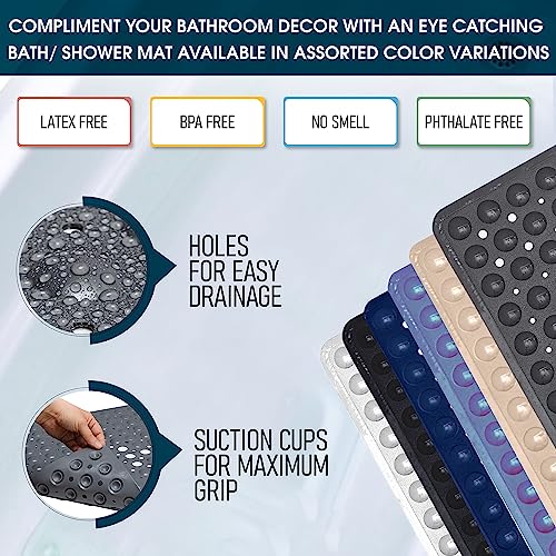 ENKOSI Non-Slip Square Shower Mat 21 x 21 inch – Anti-Slip PVC Bath Mat for Inside Shower Stalls – Durable Shower Floor Mat with Suction Cups and Drain Holes (21x21 Clear Blue) - color: Clear Blue