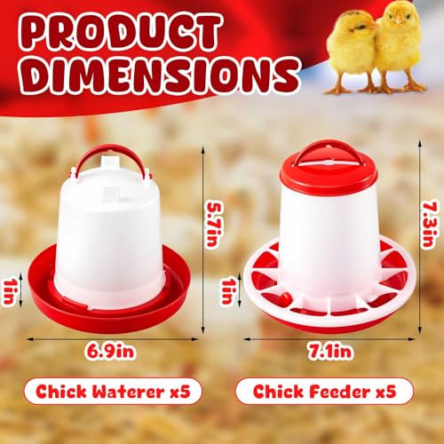 10 Pack Chicken Feeder and Waterer Sets, 2.2 BL Feeder+1L Waterer | 2-in-1 Poultry Starter Set, Hanging Plastic Containers for Farm and Brooder, Easy-fill Design, for Duck Chick Rabbit Turkeys