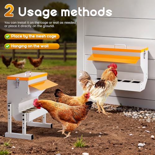 No Waste Automatic Chicken Feeder, 16L Metal Chicken Feeder | Duck Feeder for Outdoor, Large Poultry Feeder with Adjustable Stand & 5 Feeding Ports