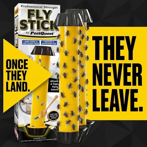 Pest Quest Sticky Fly Stick, Fly Stick for Mosquitoes, Sticky Trap for Flies Gnats Wasp Flying Insects, Bug Catcher, Indoor or Outdoor Use, Ready to Use Home (2, Count, 1)