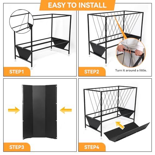 70 Gallon Pasture Hay Feeder, Heavy-Duty 2-in-1 Livestock Feeder with Grain Trough, Galvanized Steel Hay Rack for Goats, Sheep, Calves & Miniature Horses, Weather Resistant Farm Manger
