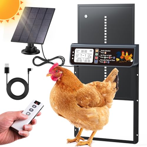 Automatic Chicken Coop Door Solar Powered with Timer & Light Sensor | Automatic Chicken Door with LCD Display, Solar Chicken Coop Door with Remote Control, Anti-Pinch Function & Made of Al-Alloy - color: Black