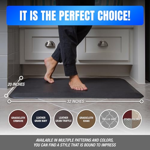 NewLife by GelPro Ergo-Foam Cushioned Anti-Fatigue Standing Kitchen Floor Mat, Padded Stain-Resistant, Waterproof, Non-Slip Comfort Padded Desk/Office Mat - 20" x 32", Grasscloth Charcoal - color: Grasscloth Charcoal, size: 32"L x 20"W x 0.8"Th