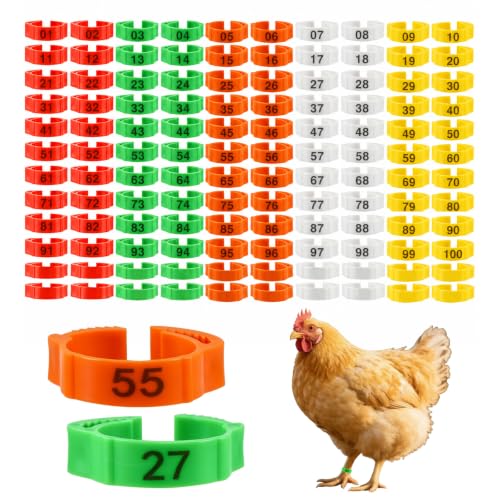 Chicken Leg Bands, 120Pcs Poultry Foot Large Tags, 20-22mm, Adjustable Hen Identification Leg Ring with Number, Chicken Coop Accessories for Ducks, Guinea, Pigeons & Goose