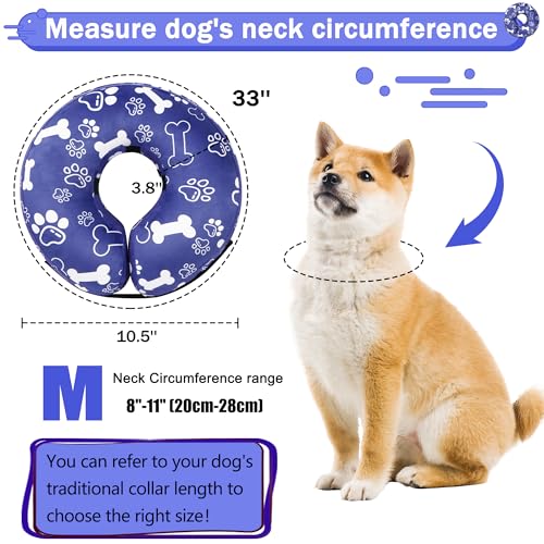 Recovery Donut Collar for Dogs & Cat,Inflatable Dog Cone Collar Alternative After Surgery,Soft Cone for Large Medium Small Dog,Adjustable Pet Neck Donut(Darkblue Bone,Medium - color: Darkblue, size: M（neck 8"-11"）