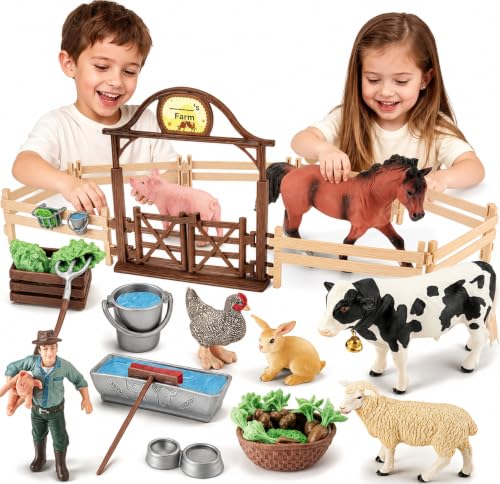 35pcs Farm Animal Figurines Horse Toys Stable Playset Barn Toys for Kids 3+ | Solid, Realistic, Safe, Horse Toys Livestock Diorama Kit for Toddlers Pretend Barnyard Play, Preschool Toy for Boys Girls - style: 35pcs Farm Toy Set
