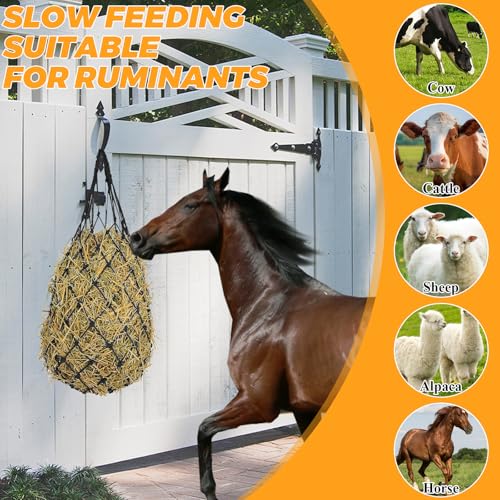 4 PCS Hay Net for Horses 40 Inch Length Slow Feed Hay Net for Slower Feeding 2.36"x2.36" Holes Hay Bag Travel Feeder for Horse Stable Trailer and Stall