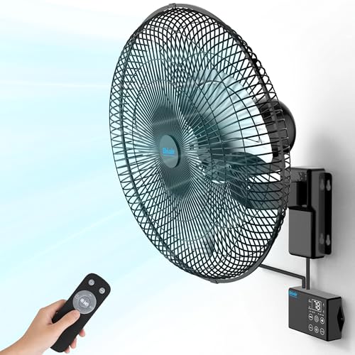 20" Wall Mounted Fan with Thermostat & Remote, Oscillating Fan | Wall Mount Fan, 1-18H Timer, 3-Speed 4750 CFM High Velocity Industrial Wall Fan for Garage, Farm, Patio, Workshop, Barn - size: 20 inch