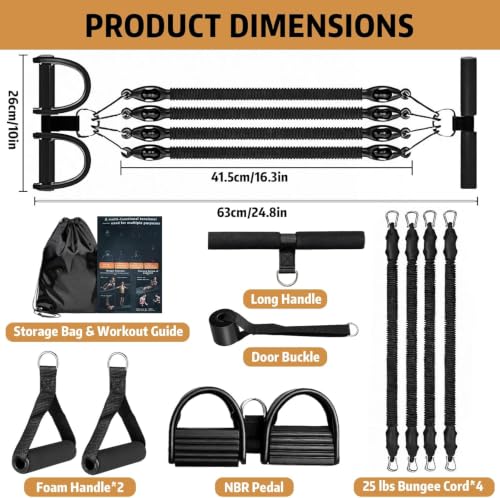 Pedal Resistance Band with Handle, Aturien Adjustable Powerful 4-Tube Elastic Bands for Exercise, Multifunctional Foot Pedal Puller, Home Workout Equipment for Legs Arms Abs - color: BLack