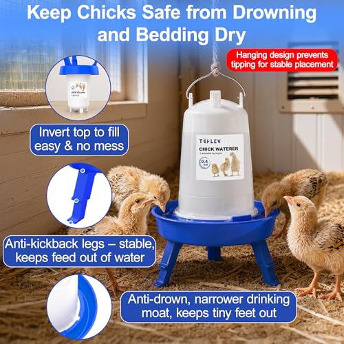 0.3 Gal Chick Feeder and 0.4 Gal Chick Waterer, Adjust Height, Blue | Baby Chick Feeder and Waterer Set, Anti-Drown Poultry Waterer for Raising Chicks in Brooder