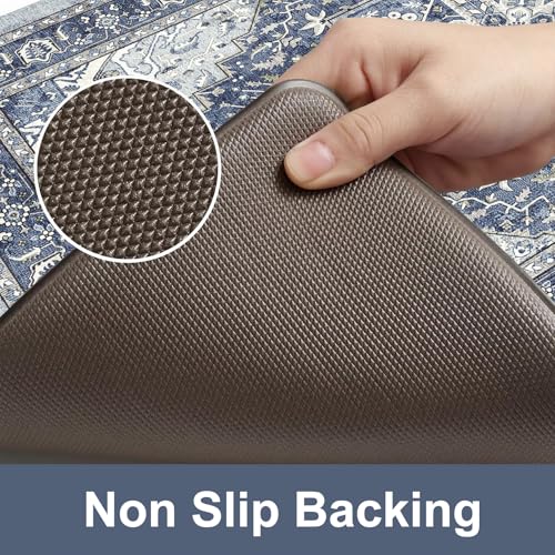 KIMODE Anti Fatigue Kitchen Mat, Cushioned Kitchen Mats for Floor 2 piece | Boho Vintage Kitchen Rugs, Comfort Foam Standing Desk Mat for Laundry, Office, Sink, Apartment Navy Blue 17"x47"+17"x29" - color: Navy Blue, size: 17.3" x 47"+17.3" x 29"--0.47 in