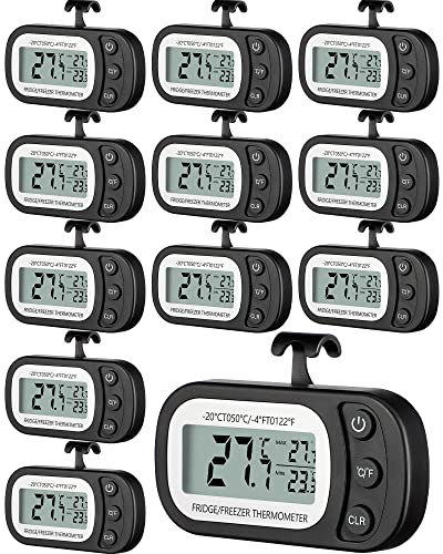 Frienda 4 Pcs Black Digital Fridge Thermometer Waterproof Refrigerator and Freezer Max/min Record Function LCD Screen Refrigerator Thermometer with Hook and Magnetic Back for Home (Button) - color: Black, size: Button