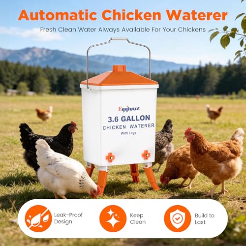 Eggluuz 3.6 Gallons Chicken Waterer Bucket with Water Nipples, Adjustable Legs and Anti-Roost Cone