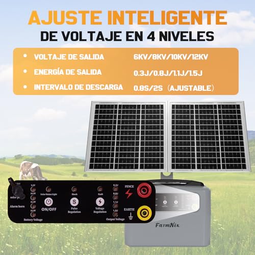30 Miles/48km Solar Electric Fence Charger,15W Solar Powered Fencer with Adjustable 6KV to 12KV Output (0.3J-1.5J),Battery Level LCD Display,All-Weather Kit for Livestock,Deer,Farm,Yard - color: Gray
