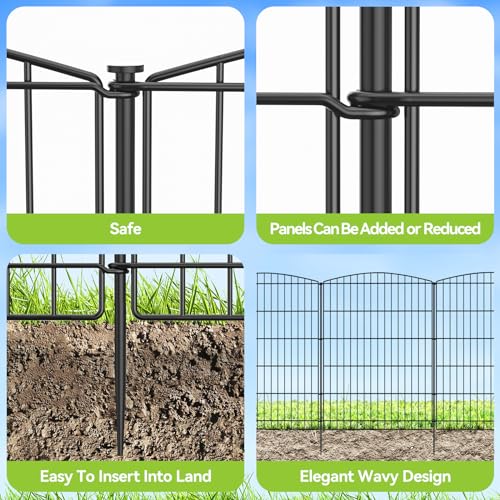 INJOPEXI Decorative Garden Fence 6 Panels 13ft (L)×36in (H) Animal Barrier Fences with 6 Panels Rustproof Metal Wire No Dig Rabbit Fencing Dog Fence for Outdoor Backyard Patio - Without Fence Gate - size: 6 Panels 13ft(L)-36"(H) - Without Gate