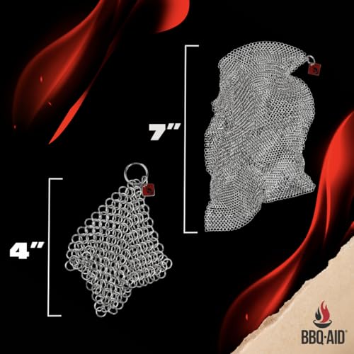 Knapp Made Cast Iron Chainmail Scrubber Kitchen Set - 4" and 7" Sizes. Premium Stainless Steel Cleaner for Your Finest Pots, Pans, and Kitchenware