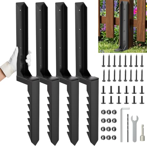 4 Pcs Fence Post Repair Kit, Heavy-Duty Fence Post Anchor Ground Stakes, Thickened Stabilizer for Repairing Tilted or Broken Wooden Posts (4)