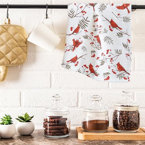 Red Cardinal Bird Theme Kitchen Towels - 16 x 24 Inches Kitchen Hand Dish Towels - Decorative Fast Drying Home Dishcloth - Absorbent Dishcloth Decor Gifts for Friends Family - A20 - color: Red Cardinal Bird