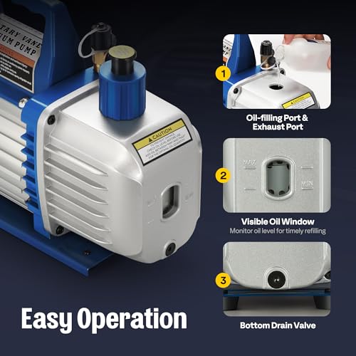 VIVOHOME 110V 3/4 HP 7.2 CFM Dual Stage Rotary Vane HVAC Vacuum Pump | Auto AC Vacuum Pump for Automotive Home Air Conditioner R134a R12 R22 R502 R410a AC System with 1.5 Micron Ultimate Vacuum - color: Blue, size: 7.2 CFM