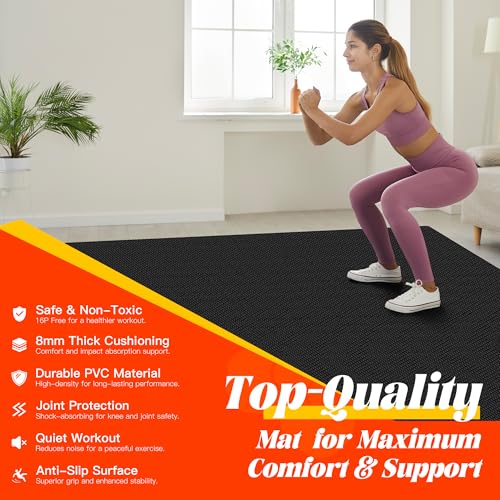 VTORY Extra Thick Large Exercise Mat, 8mm PVC Large Workout Mat 7x5/6x4 | Non-Slip, Ultra Durable, Heavy-Duty, Shoes-Friendly, High-Density, Large Yoga Mat for Home Gym, Cardio, Strength, HIIT, MMA - size: 6'x4'x8mm
