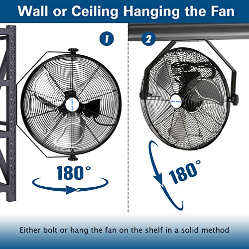 BILT HARD 4300 CFM 18 in. Industrial Wall Mount Fan, 3-Speeds High Velocity Wall Fan with Sealed Motor, Heavy Duty Metal Barn Fans for Garage, Commercial, Greenhouse, Warehouse, Shop Use - size: 18 inch