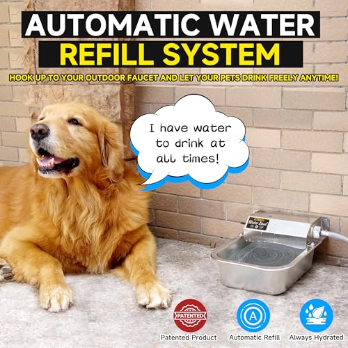 PETIMI Automatic Water Dispenser for Dogs, 101oz Outdoor Dog Water Bowl, 304 Stainless Steel Water Feeder for Small to Large Pets, Large Livestock Waterer, Anti-Tipping, Water Auto-Fill, Easy to Clean