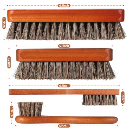 4 Pcs Shoe Brush, Boot Brush, Horse Hair Brush for Leather, Shoe Polish Brush, Professional Leather Shoe Care Brushes, Horsehair Shoe Shine Brush Cleaning Brush Care Clean Dauber Applicators