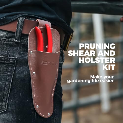 AGRICUT Hand Pruners with Sheath, Gardening Shears Scissors with Sheath | Pruning Shears with Sheath & Holster - Heavy Duty Garden Clippers with Case, Gardening Gifts for Men Women - style: Aluminum Handle, High Carbon Steel PRO with Sheath