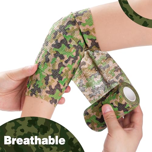 AZEN 9 Pack Camo Self Adhesive Bandage Wrap, 4" X 5 Yards Elastic Cohesive Bandage Wrap, Athletic Tape, Tattoo Tape Wrap, Vet Wrap, Ankle Tape (Camo) - color: Camo, size: 4IN - 9Pack