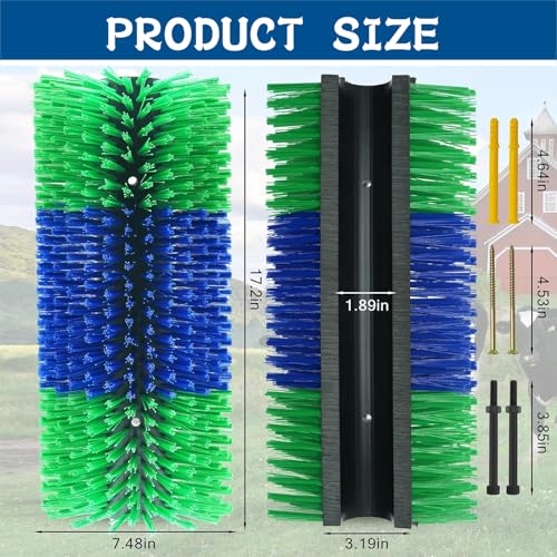 Livestock Scratching Brush 2-Pack, Heavy-Duty Farm Animal Self-Grooming Back Scratcher for Fence or Post Mount, Ideal for Horses, Cattle, Goats, Pigs, Durable Itch Relief Tool - 17.5×7.5 in