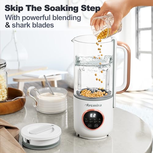 Arcmira Automatic Nut Milk Maker Machine, 35oz Soy Milk Maker with 10 Blade | No Soak/Delay Start/Keep Warm/Self-Clean for Homemade Almond/Soy/Oat Milk, Juice, Plant-Based & Dairy Free for Family & Party - color: Off White
