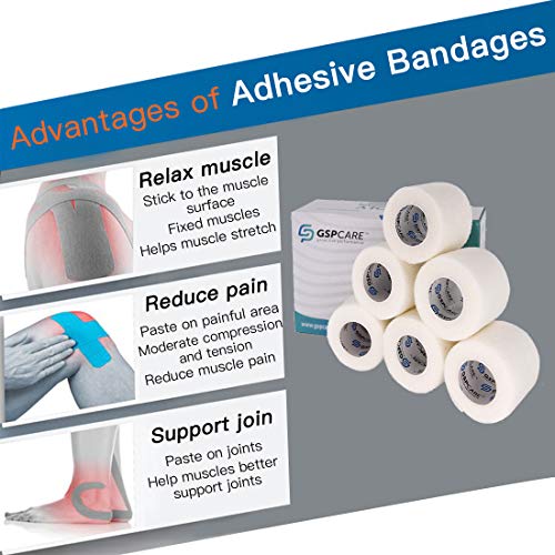 Self Adhesive Wrap Cohesive Wrap Bandages 6 Count 3" x 5 Yards, Medical Tape, Adhesive Flexible Breathable First Aid Non Woven Rolls, Stretch Athletic, Ankle Sprains & Swelling, Sports - color: White, size: 6 Count (Pack of 1)
