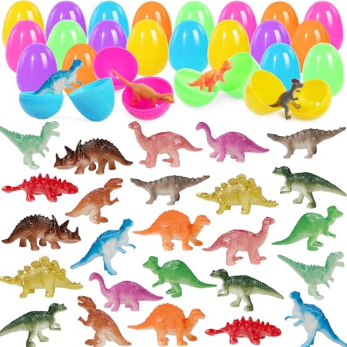 BAINFE 24Pack Easter Eggs with Dinosaur Toys Easter Basket Stuffers Easter Party Favors for Kids Easter Egg Hunt Filler Classroom Prizes